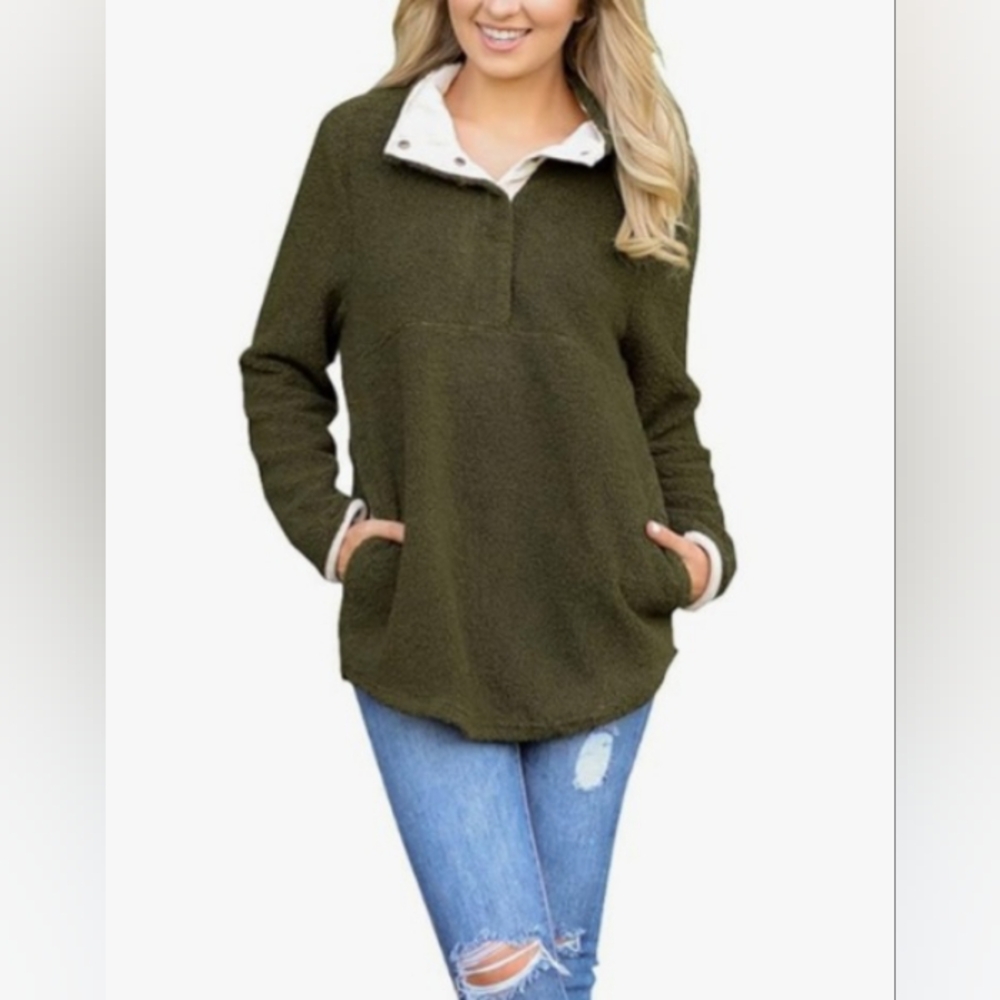 Fleece Pullover with Snap Collar sz L